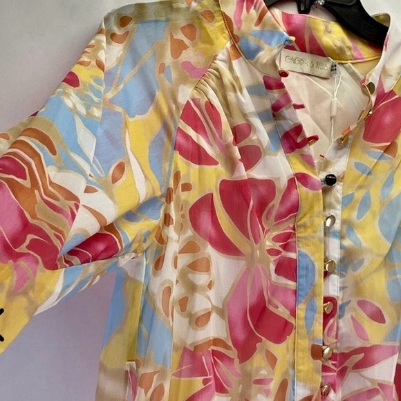 Gingham & Heels Floral Button-Front Maxi Dress in Pink, Blue & Cream NWT - Picture 3 of 8